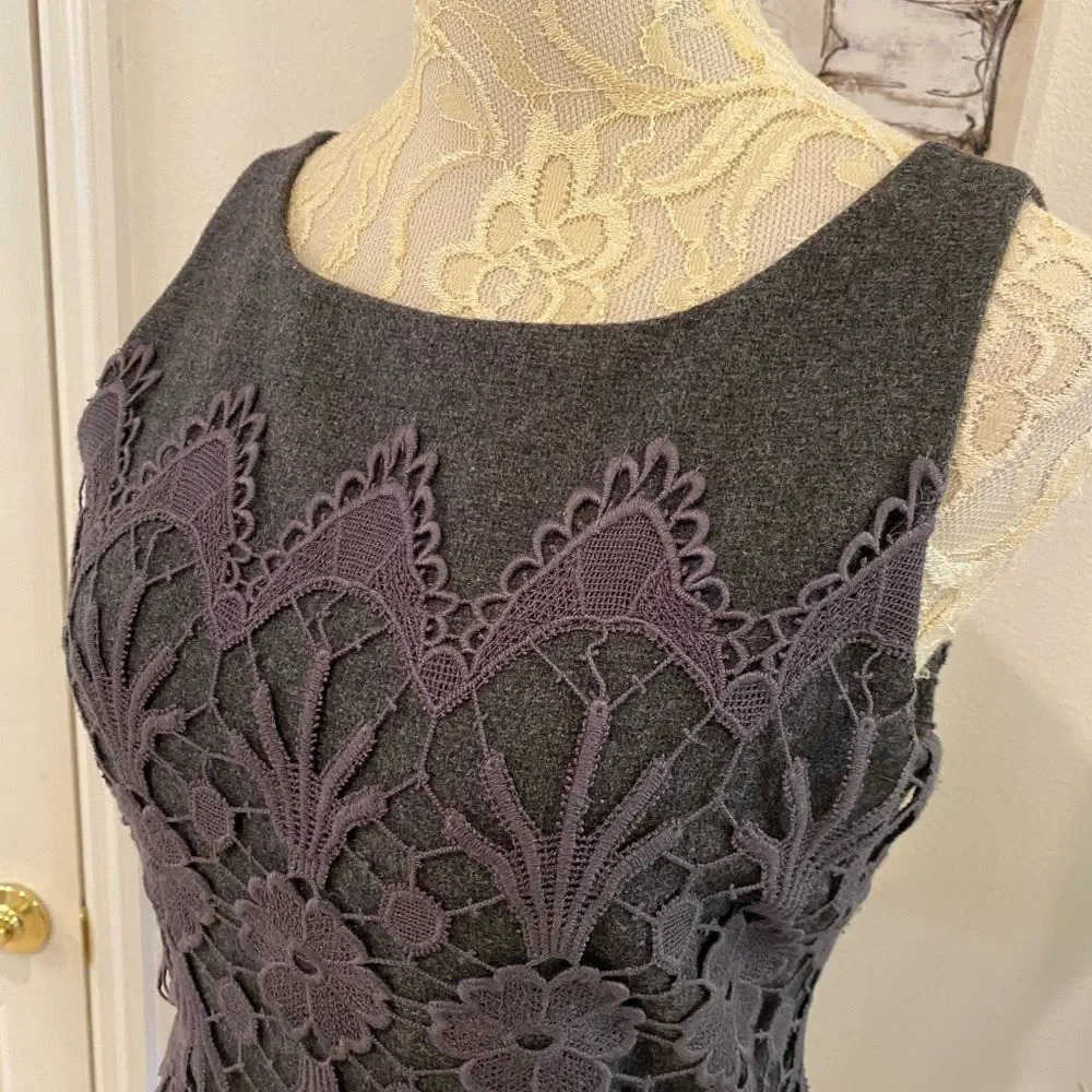 Darling Grey Wool Sheath Dress with Lace Bodice - Picture 5 of 10